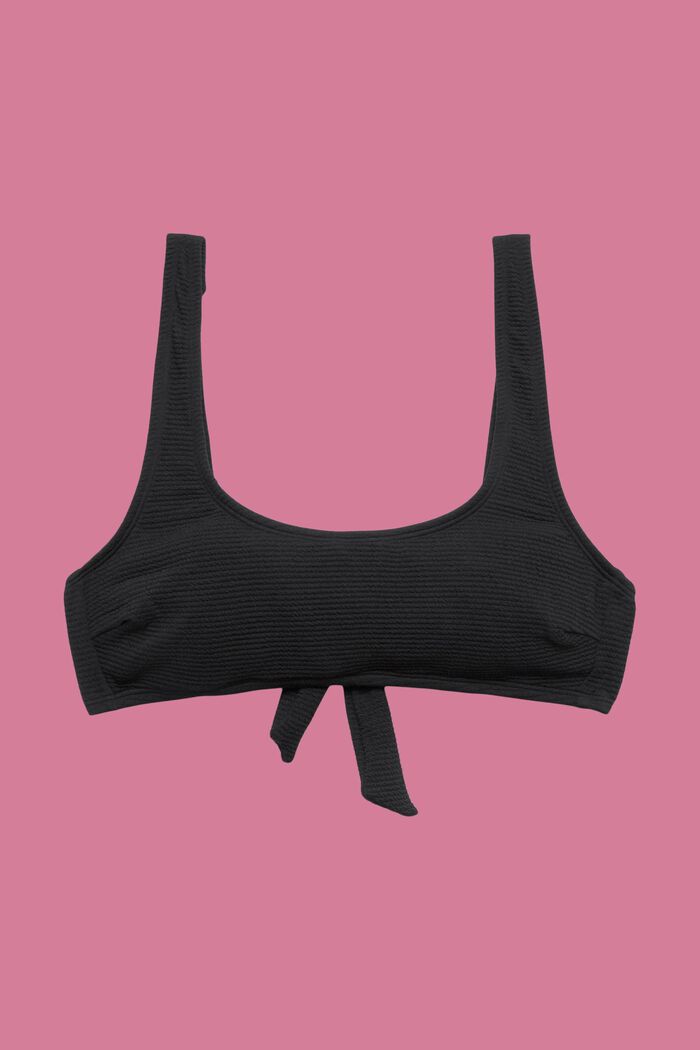 Textured croptop-style padded bikini top, BLACK, detail image number 4