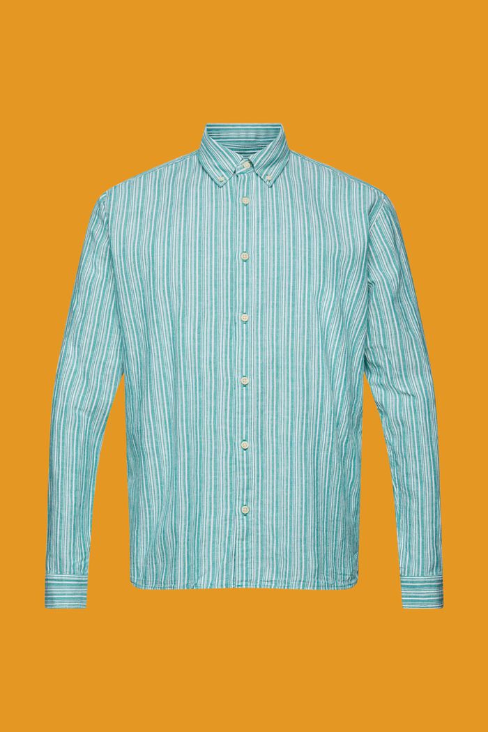 Striped shirt with linen, EMERALD GREEN, detail image number 6