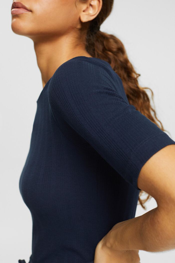 Pointelle ribbed t-shirt, NAVY, detail image number 2