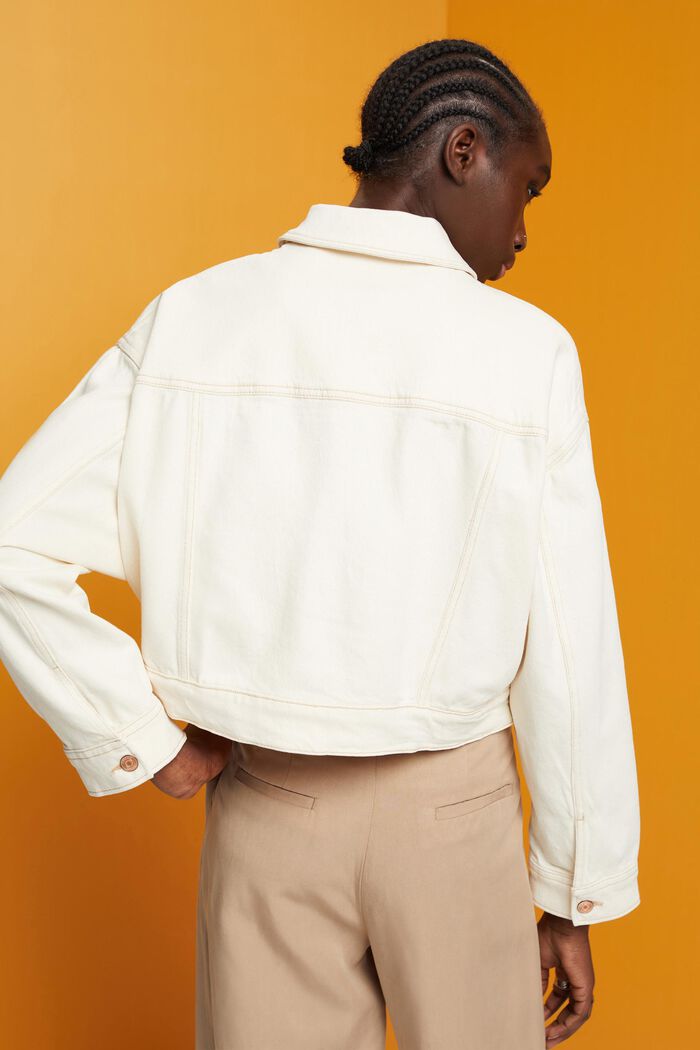 Cropped denim jacket with an oversized fit, LIGHT BEIGE, detail image number 3