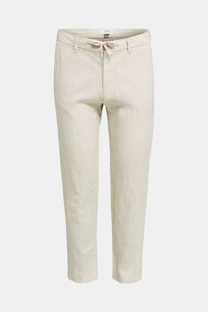 100% linen: trousers with a drawstring waistband, BEIGE, detail image number 0