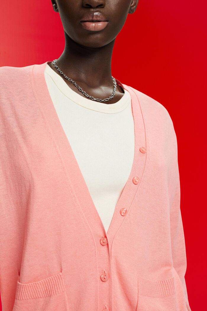 Light knit cardigan with linen, PINK, detail image number 2