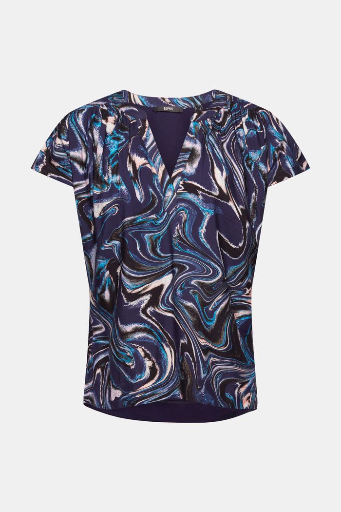 Split neck t-shirt with patterned front, NAVY, detail image number 6