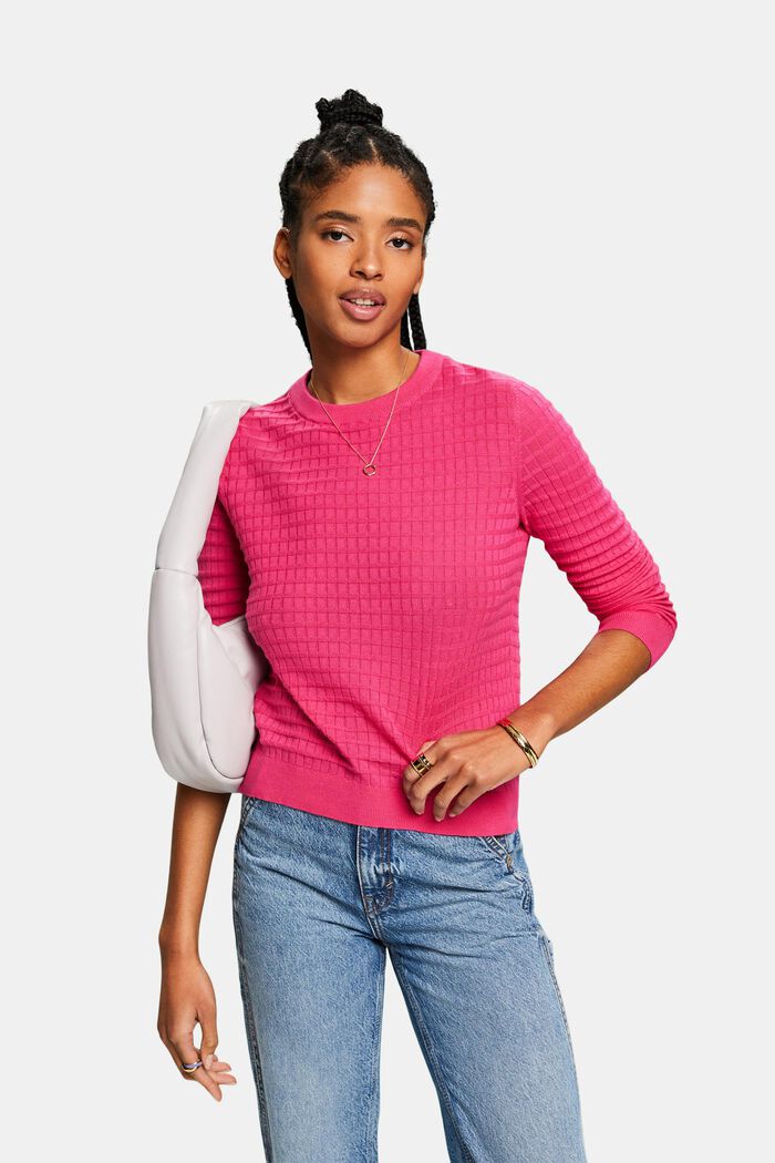 Structured Knit Sweater, PINK FUCHSIA, detail image number 0