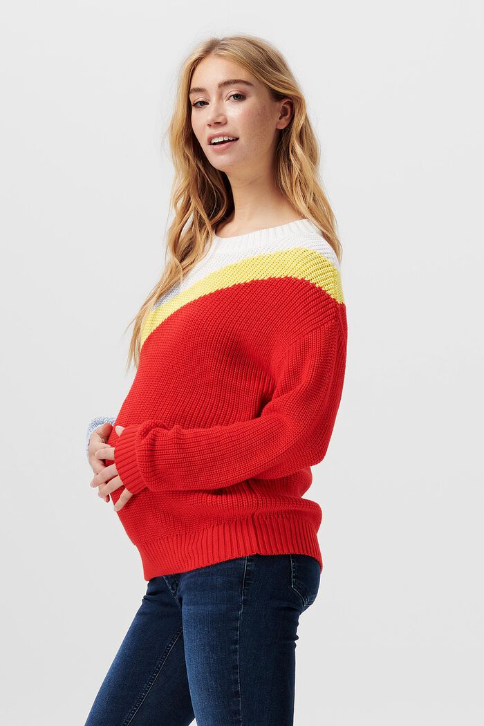 Knitted colour block jumper, organic cotton, RED, detail image number 2