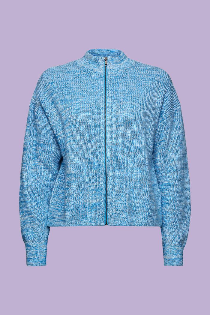 Marled Knit Zip-Up Cardigan, PASTEL BLUE, detail image number 6
