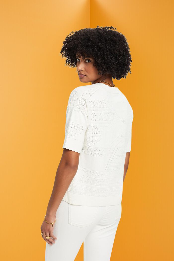 Short-sleeved linen blend sweater, WHITE, detail image number 3
