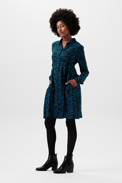 Patterned shirt dress, BLUE CORAL, overview