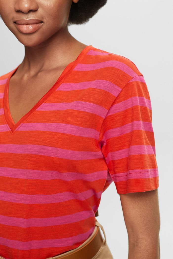 Striped V-Neck T-Shirt, PINK FUCHSIA, detail image number 3