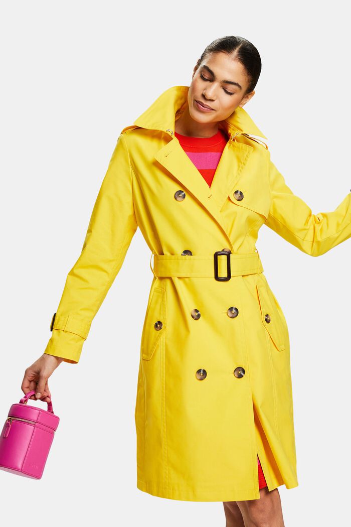 Belted Double-Breasted Trench Coat, YELLOW, detail image number 0