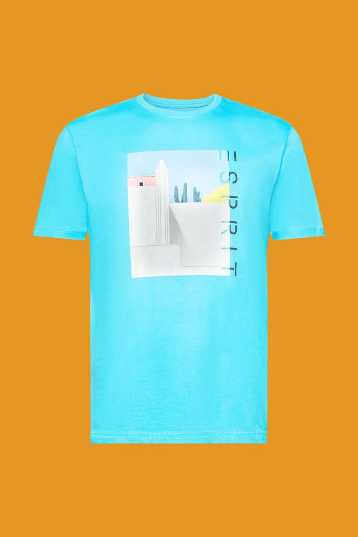 Cotton t-shirt with front print, AQUA GREEN, detail image number 6