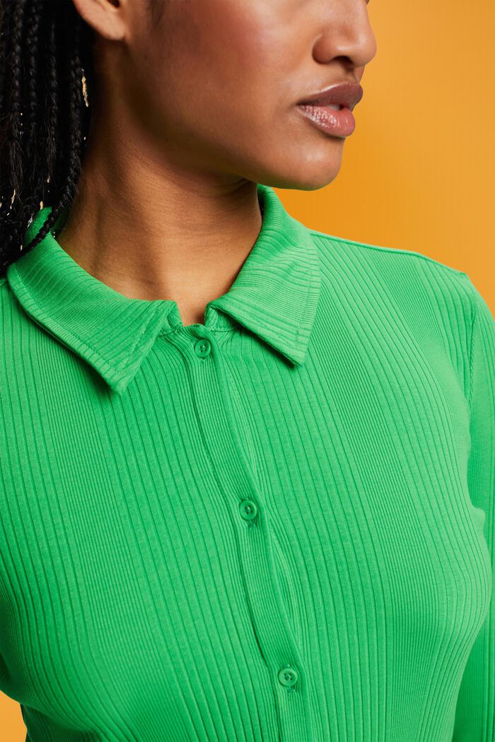 Ribbed long-sleeved polo shirt with buttons, GREEN, detail image number 2