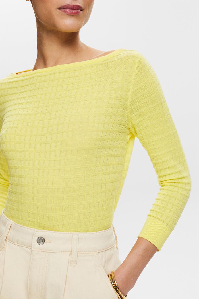 Structured Knit Sweater, PASTEL YELLOW, detail image number 3