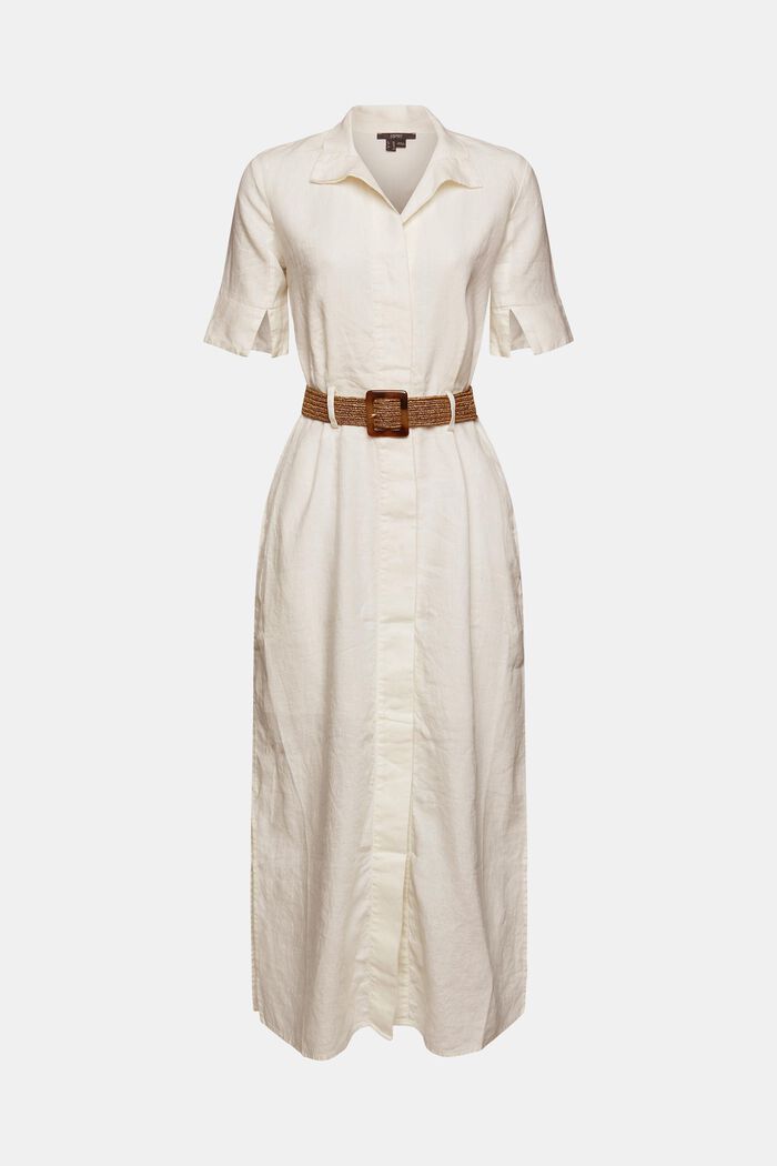 Shirt dress with a belt, in 100% linen, WHITE, overview