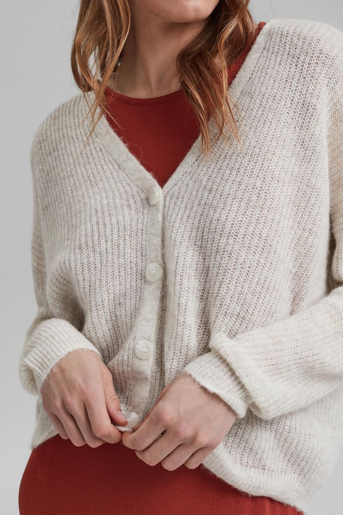 Wool/alpaca blend: Ribbed knit cardigan, ICE, detail image number 0