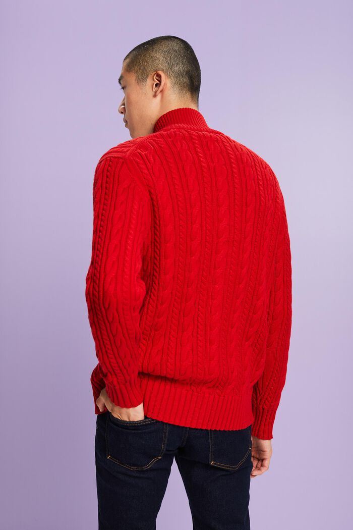 Organic Cotton Cable Knit Cardigan, DARK RED, detail image number 3
