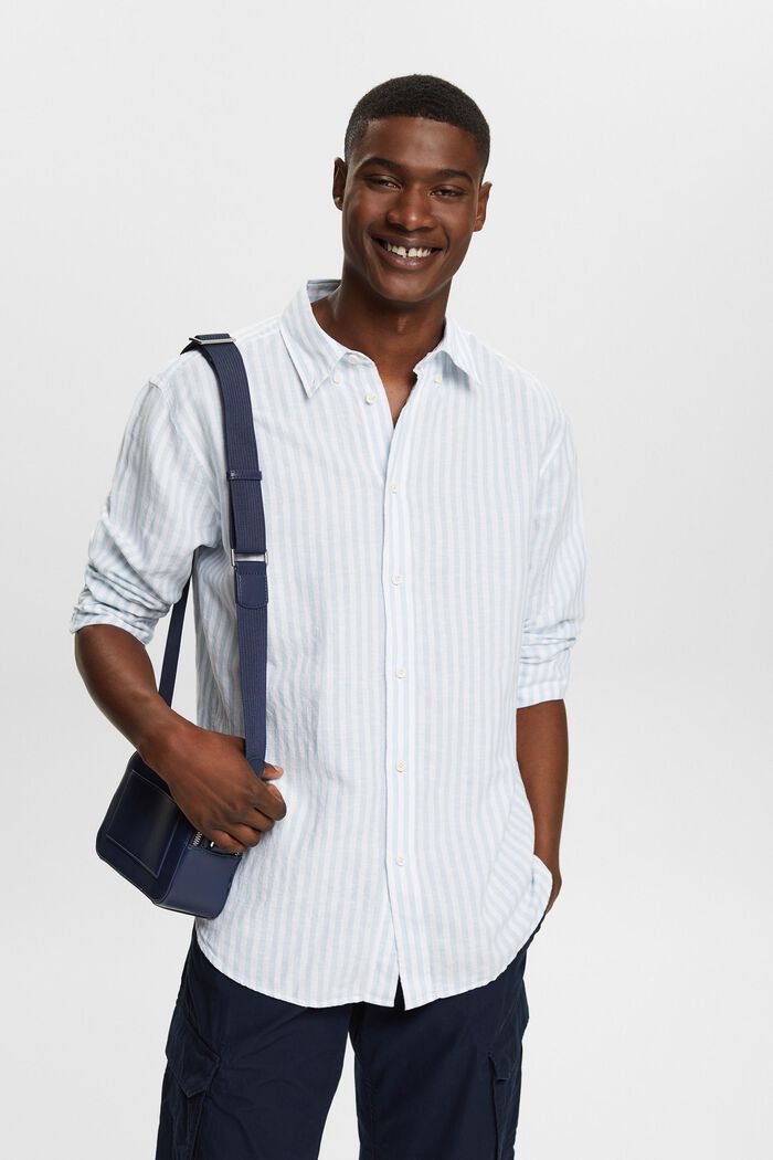 Striped Cotton Poplin Shirt, LIGHT BLUE, detail image number 0
