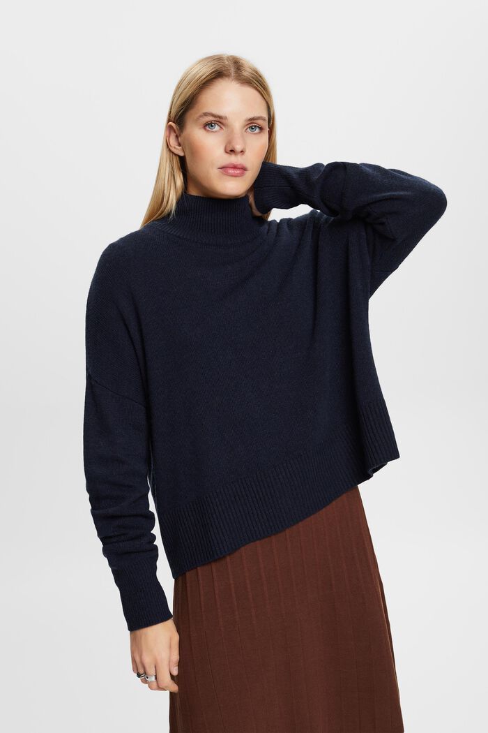 Wool-Blend Mockneck Sweater, NAVY, detail image number 2