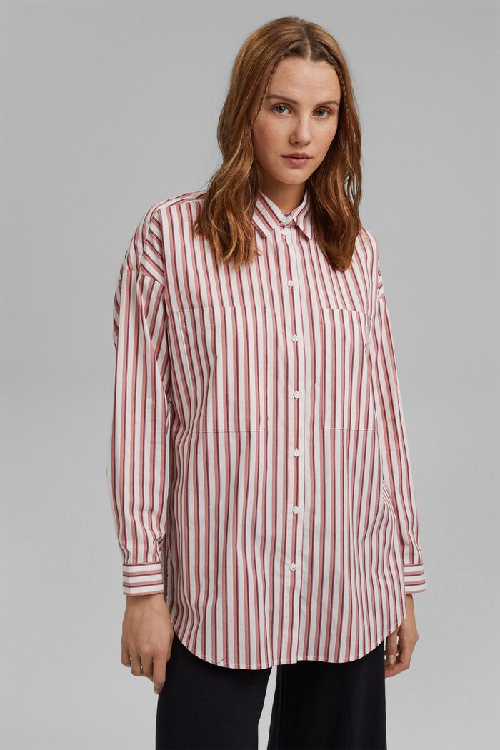 Relaxed striped shirt blouse, OFF WHITE, overview