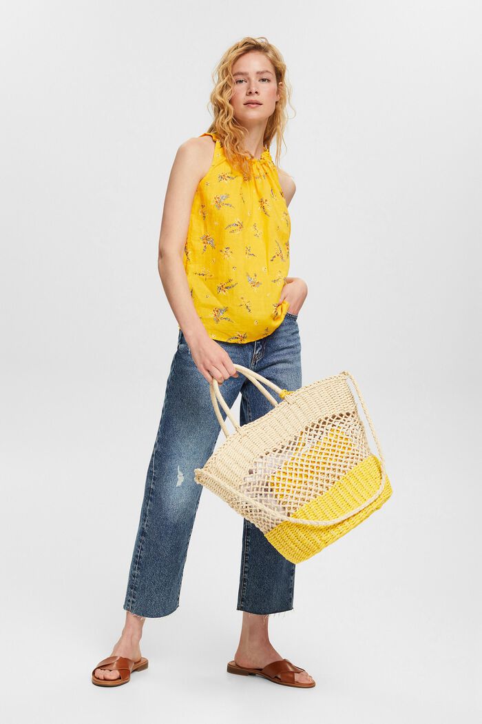 Blended linen blouse with a floral pattern, SUNFLOWER YELLOW, overview