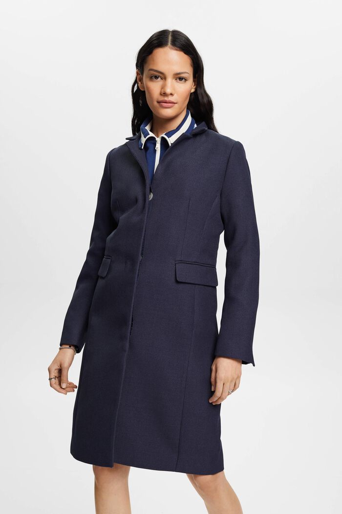 Inverted lapel collar coat, NAVY, detail image number 0