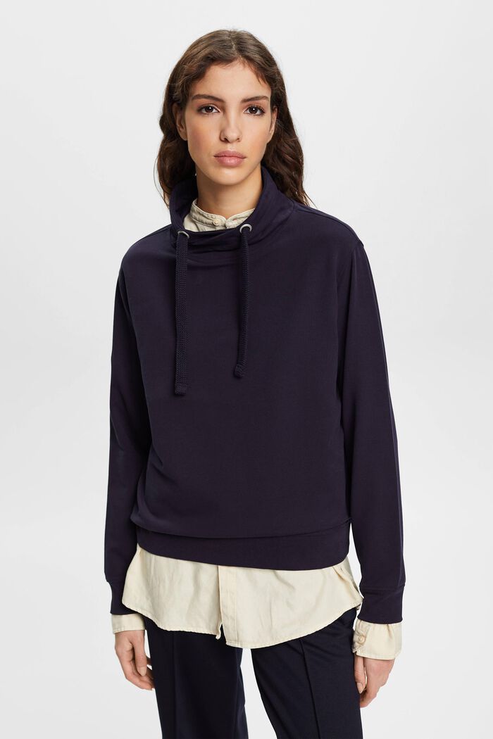 Sweatshirt with drawstring stand-up collar, NAVY, detail image number 0