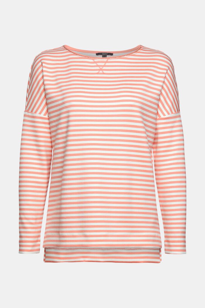 Striped long sleeve top with a high-low hem