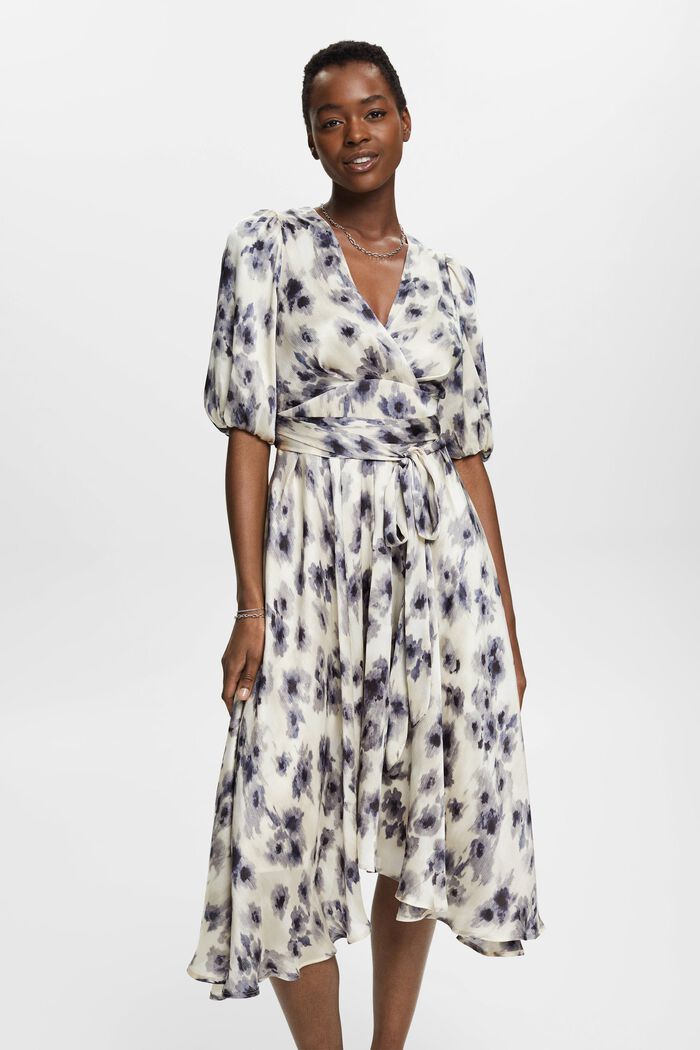 Puff sleeve dress with floral print, WHITE, detail image number 0
