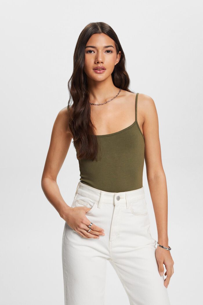 Stretch-Knit Camisole, KHAKI GREEN, detail image number 0