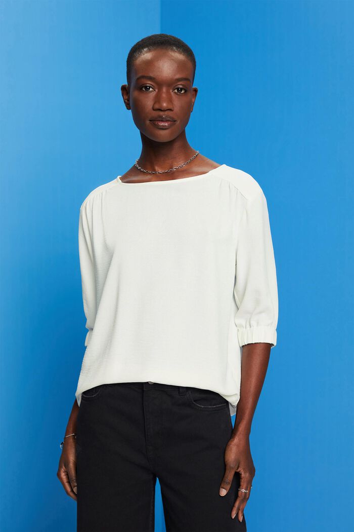 Crepe blouse with elasticated sleeve cuffs, OFF WHITE, detail image number 0
