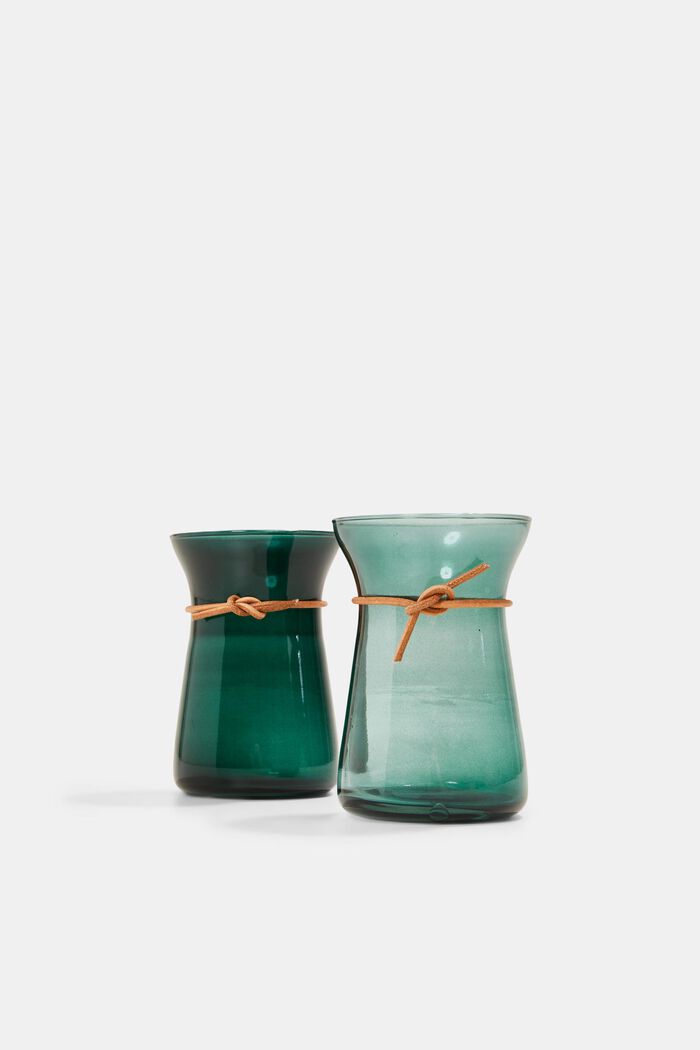 Set of 2 vases with leather cuffs, AQUA, overview