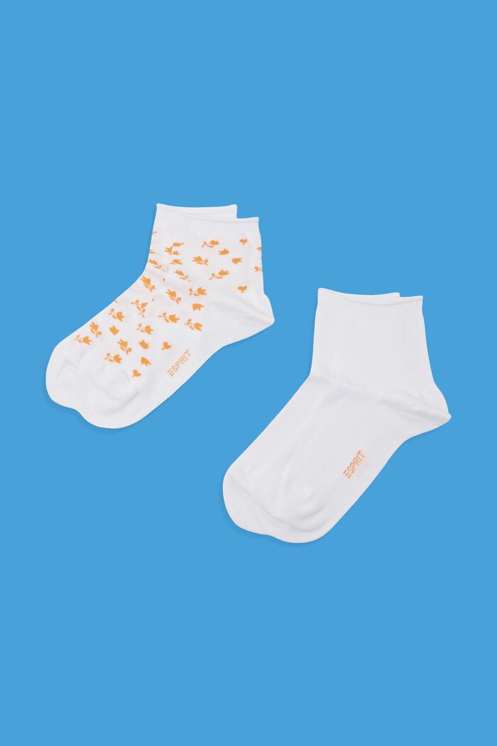 2-pack of short socks with floral pattern, OFF WHITE, detail image number 0