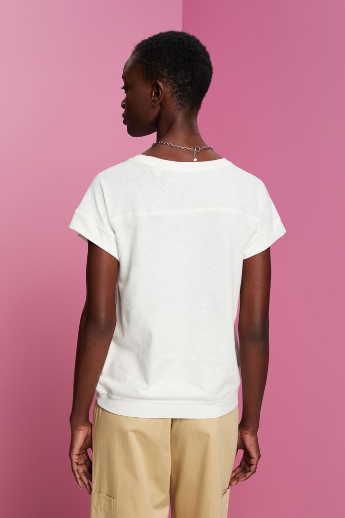 Cotton and linen blended t-shirt, OFF WHITE, detail image number 3