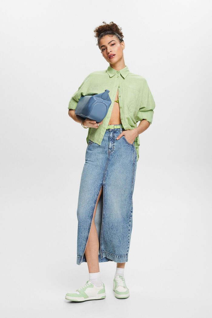 Cotton-Linen Shirt Blouse, LIGHT GREEN, detail image number 1