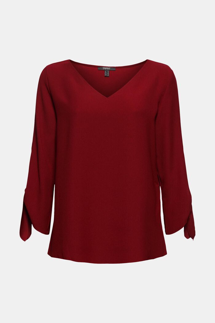 Stretch blouse with open edges, BORDEAUX RED, detail image number 0