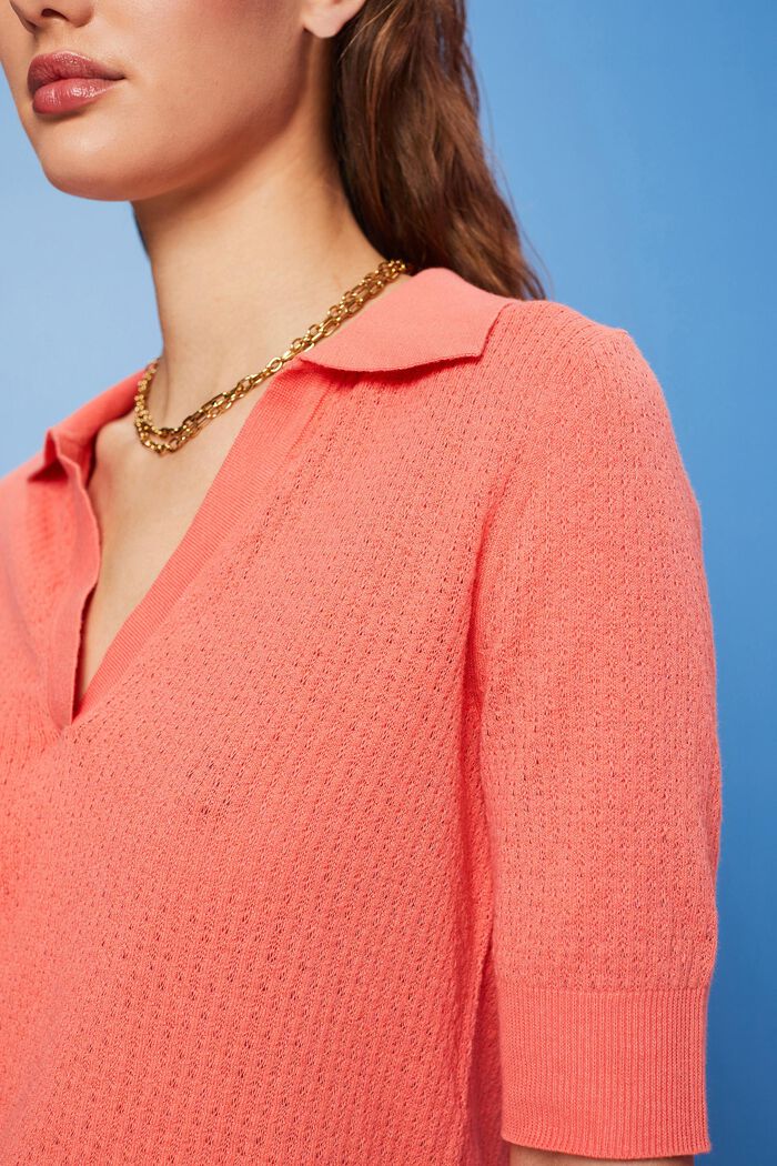 Pointelle polo jumper, silk blend, CORAL, detail image number 2