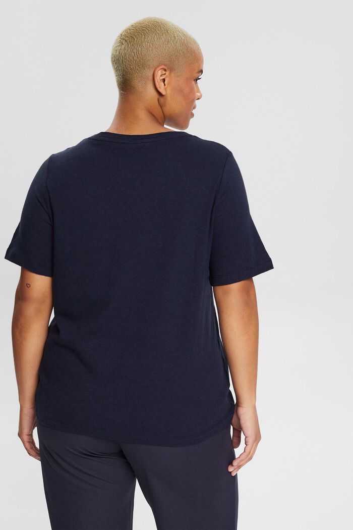 CURVY basic T-shirt in blended linen, NAVY, detail image number 3