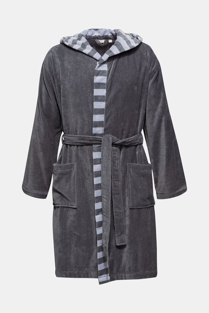 Mens striped bathrobe, 100% cotton, GREY STEEL, detail image number 0