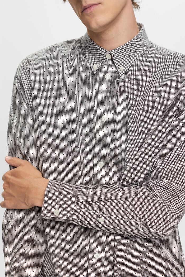 Patterned button-down shirt, 100% cotton, DARK BROWN, detail image number 2