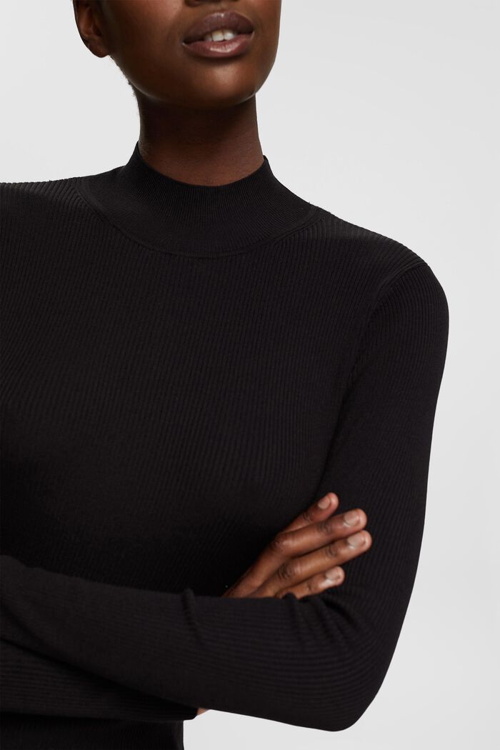 Ribbed sweater, LENZING™ ECOVERO™, BLACK, detail image number 0