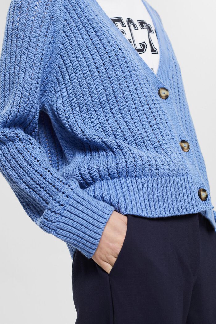 Openwork knit cardigan, organic cotton, LIGHT BLUE LAVENDER, detail image number 0