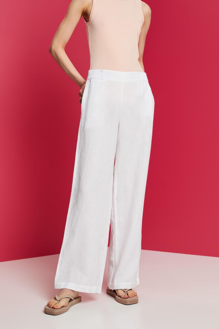 Linen Pull On Wide Leg Pants, WHITE, detail image number 0