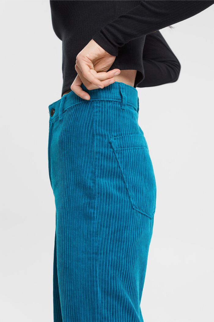 Cropped wide leg corduroy trousers, TEAL BLUE, detail image number 0
