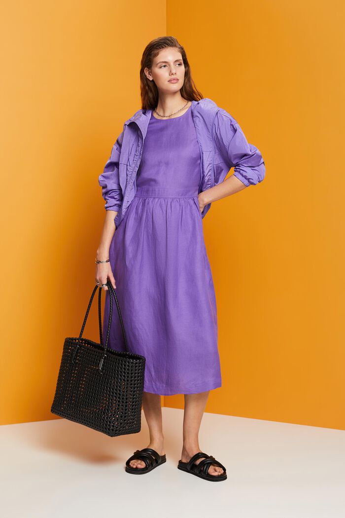 Blended linen and viscose woven midi dress, PURPLE, detail image number 1