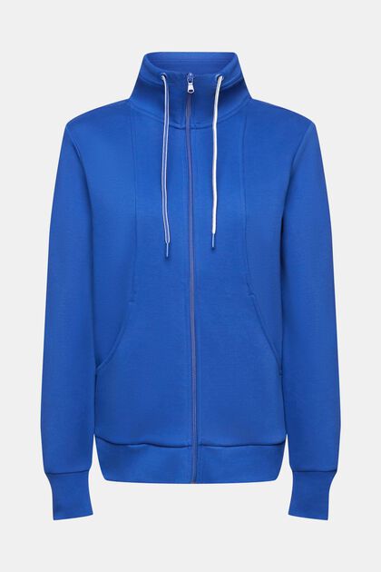 Zipper sweatshirt, cotton blend, BRIGHT BLUE, overview