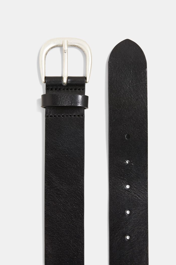 Leather belt with pin buckle, BLACK, detail image number 1