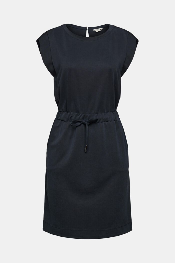 Containing TENCEL™: Dress with drawstring ties, BLACK, overview