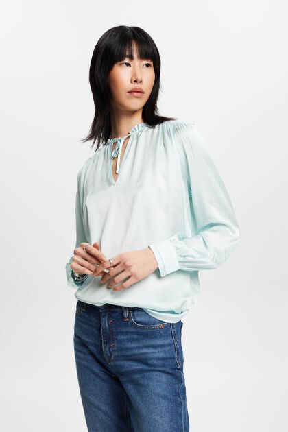 Satin blouse with ruffled edges