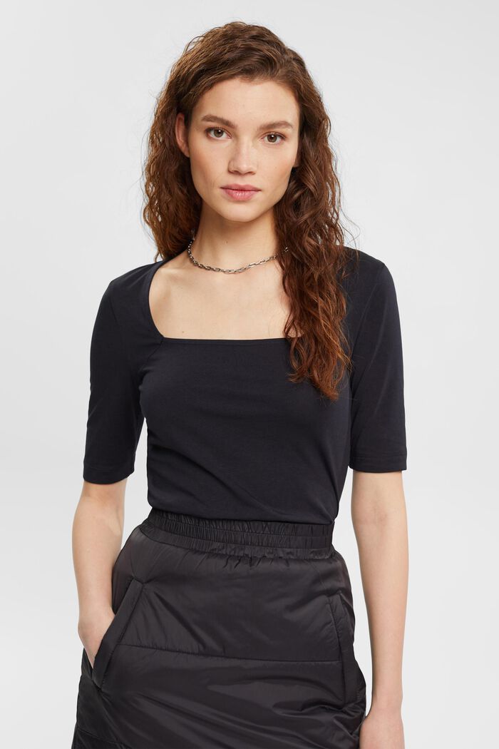 Top with square neckline, BLACK, detail image number 0
