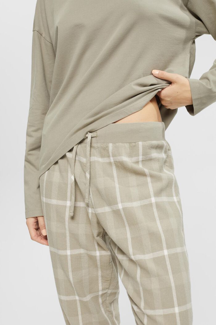 Pyjama set with checked flannel bottoms, LIGHT KHAKI, detail image number 0
